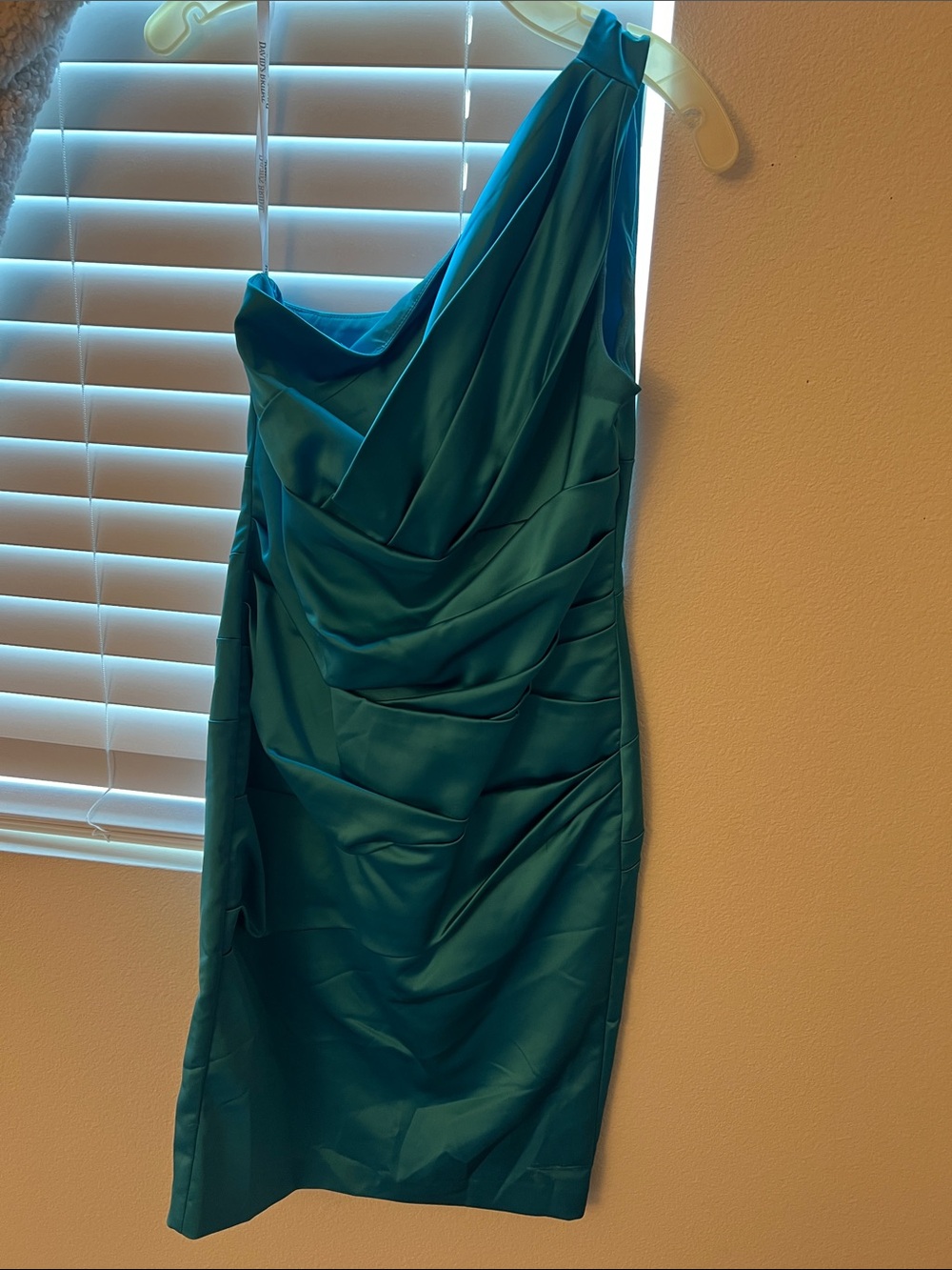 David's Bridal Teal One-Shoulder Cocktail Dress